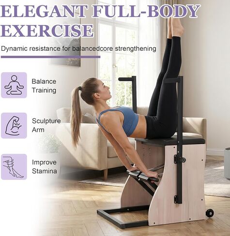 Pilates Reformer,Pilates Chair,Professional Yoga Chair Pilates with Resistance Bands and Springs Split Pedal Handles for Workout Equipment Home Gym or Studio in Kuwait