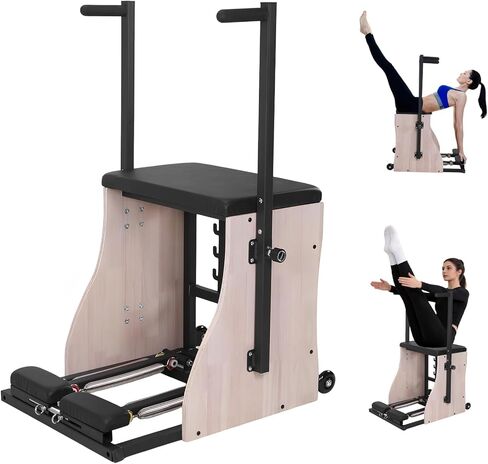 Oak Wood Pilates Chair with 4 Level Handles Split Pedals Adjustable Resistance Pilates Stabilizer Chair for Home Workouts and Studio Use in Kuwait