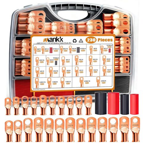 mankk 110PCS Copper Wire Lugs AWG 2 4 6 8 10 12 14 16 Gauge Battery Terminal Connectors Battery Cable Ends Connectors Copper Ring Terminal Kit with Heat Shrink M-167-110PCS-tbz in Saudi Arabia
