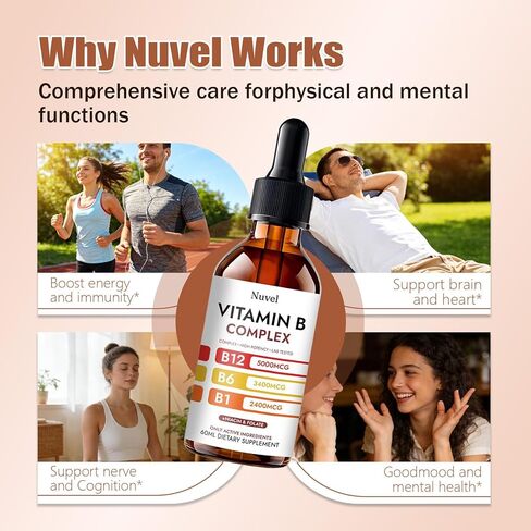 Nuvel فيتامين ب المركب قطرات مع B12، B1، B6، 5 في 1 فيتامين ب الملحق السائل للعافية اليومية in Kuwait