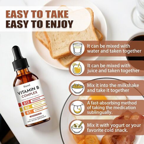 Nuvel فيتامين ب المركب قطرات مع B12، B1، B6، 5 في 1 فيتامين ب الملحق السائل للعافية اليومية in Kuwait