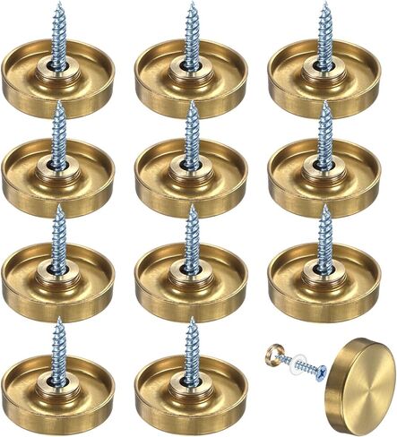12-Pack Screw Covers Caps, 1" Dia Stainless Steel Brushed Mirror Decorative Screws Cap Nails Fasteners for Sign Advertising Hardware/Bathroom Upholstery Head Covers [Gold Tone] in Saudi Arabia
