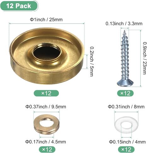 12-Pack Screw Covers Caps, 1" Dia Stainless Steel Brushed Mirror Decorative Screws Cap Nails Fasteners for Sign Advertising Hardware/Bathroom Upholstery Head Covers [Gold Tone] in Saudi Arabia