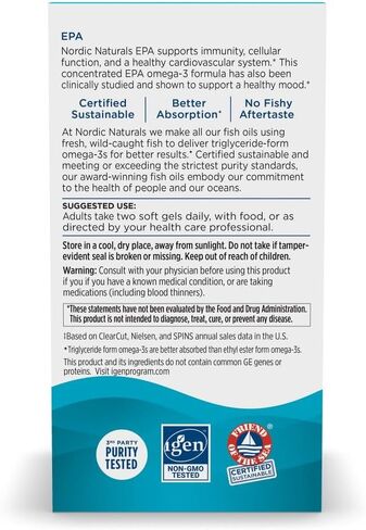 Nordic Naturals EPA، ليمون - 60 كبسولة هلامية ناعمة - 1210 مجم أوميغا 3 - تركيبة EPA عالية الكثافة للمزاج الإيجابي وصحة القلب والمناعة الصحية - 30 وجبة in Saudi Arabia