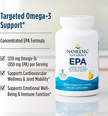 Nordic Naturals EPA، ليمون - 60 كبسولة هلامية ناعمة - 1210 مجم أوميغا 3 - تركيبة EPA عالية الكثافة للمزاج الإيجابي وصحة القلب والمناعة الصحية - 30 وجبة in Saudi Arabia