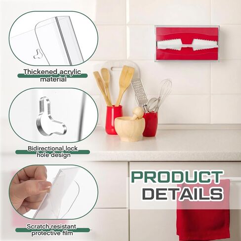 2 Pcs 10.35 x 6.2 x 2.76 Inches Acrylic Wax Paper Dispenser, Bidirectional Lock Holes, Wall-Mounted or Placed on a Table for Family Kitchen Restaurant in Saudi Arabia