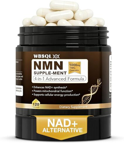 مكملات NMN 1000 مجم عضوية نقية - NMNH، NAD+ بديل ومكمل NAD، ريسفيراترول 1000 مجم عضوي، مكمل NAD ريسفيراترول، TMG وكيرسيتين للدعم الخلوي، 120 كبسولة in Kuwait
