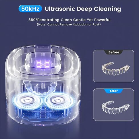 Upgraded Rechargeable Ultrasonic Retainer Cleaner, Upgraded Motor | 50KHz Ultrasonic丨4.0 smart chip丨Smart Noise Reduction | 280ML Capacity for Denture, Mouth Guard, Aligner, Night Guard, Braces in Kuwait