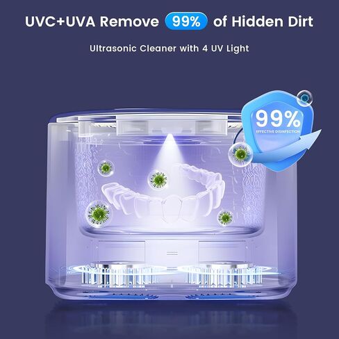 Upgraded Rechargeable Ultrasonic Retainer Cleaner, Upgraded Motor | 50KHz Ultrasonic丨4.0 smart chip丨Smart Noise Reduction | 280ML Capacity for Denture, Mouth Guard, Aligner, Night Guard, Braces in Kuwait