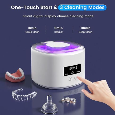 Upgraded Rechargeable Ultrasonic Retainer Cleaner, Upgraded Motor | 50KHz Ultrasonic丨4.0 smart chip丨Smart Noise Reduction | 280ML Capacity for Denture, Mouth Guard, Aligner, Night Guard, Braces in Kuwait