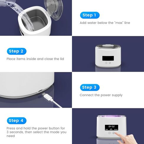 Upgraded Rechargeable Ultrasonic Retainer Cleaner, Upgraded Motor | 50KHz Ultrasonic丨4.0 smart chip丨Smart Noise Reduction | 280ML Capacity for Denture, Mouth Guard, Aligner, Night Guard, Braces in Kuwait