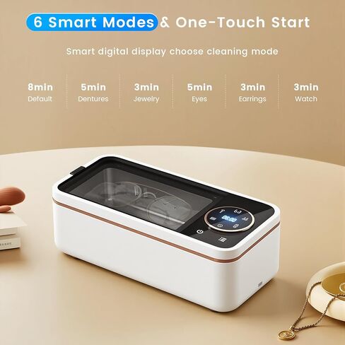 Ultrasonic Jewelry Cleaner, 45KHz Ultrasonic Cleaner Machine with 12oz 304 Stainless Steel Tank，6 Cleaning Modes & Digital Timer for Jewelry,Eyeglass,Rings,Dentures in Kuwait