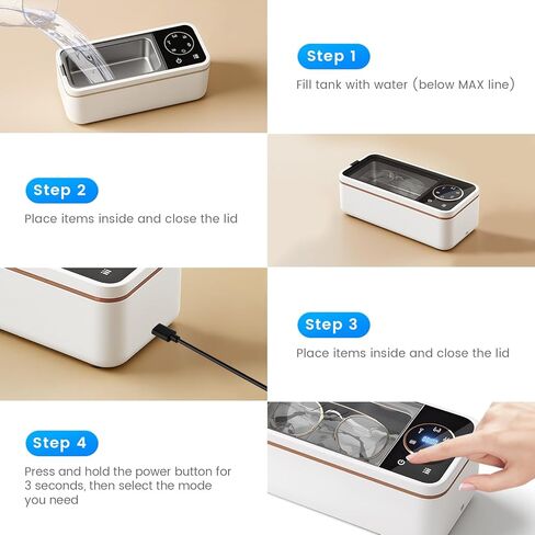 Ultrasonic Jewelry Cleaner, 45KHz Ultrasonic Cleaner Machine with 12oz 304 Stainless Steel Tank，6 Cleaning Modes & Digital Timer for Jewelry,Eyeglass,Rings,Dentures in Kuwait