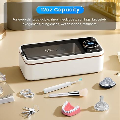 Ultrasonic Jewelry Cleaner, 45KHz Ultrasonic Cleaner Machine with 12oz 304 Stainless Steel Tank，6 Cleaning Modes & Digital Timer for Jewelry,Eyeglass,Rings,Dentures in Kuwait