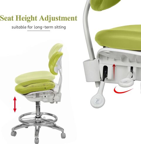 كرسي مجهر أسنان Ergo-Foot مع وضع ديناميكي ذكي - تصميم قابل لضبط الارتفاع، ومساند للأذرع دوارة 360 درجة ومسند ظهر متكيف لطب الأسنان الدقيق، اللون أخضر in Kuwait