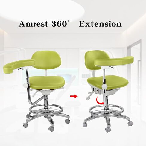 كرسي مجهر أسنان Ergo-Foot مع وضع ديناميكي ذكي - تصميم قابل لضبط الارتفاع، ومساند للأذرع دوارة 360 درجة ومسند ظهر متكيف لطب الأسنان الدقيق، اللون أخضر in Kuwait