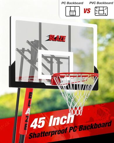 طوق كرة السلة في الهواء الطلق بارتفاع 5.3-10 أقدام قابل للتعديل، نظام هدف كرة السلة المحمول مع لوحة خلفية مقاومة للكسر مقاس 45 بوصة لجميع الأعمار في الفناء الخلفي/الممر/الداخلي in Kuwait