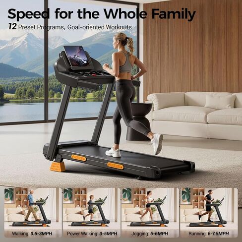 16% Treadmills for Home with Handle, 3 in 1 Portable Treadmill with Incline, Foldable Treadmill with Three Screen, 12 Preset Programs, 400LBS in Kuwait
