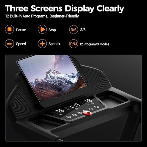 16% Treadmills for Home with Handle, 3 in 1 Portable Treadmill with Incline, Foldable Treadmill with Three Screen, 12 Preset Programs, 400LBS in Kuwait