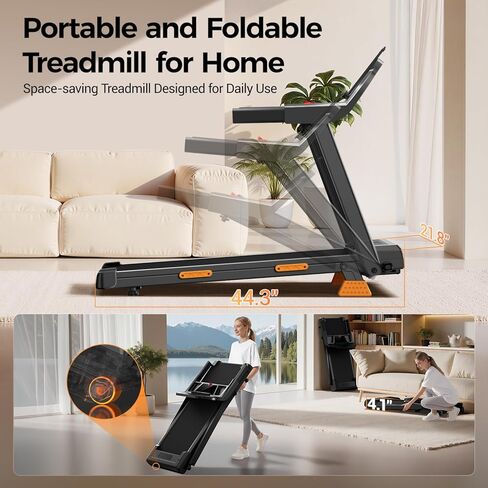 16% Treadmills for Home with Handle, 3 in 1 Portable Treadmill with Incline, Foldable Treadmill with Three Screen, 12 Preset Programs, 400LBS in Kuwait