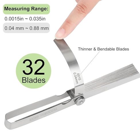 32 Blades Stainless Steel Feeler Gauge, 0.04-0.88 mm (0.0015-0.035 inches) Precision Gap Measuring Tool, Used to Measure The Gap Width or Thickness of Spark Plug Pistons. in Saudi Arabia