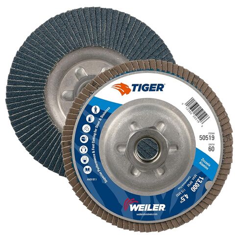 Weiler 50519 Tiger Premium Type 29 قرص قلاب بزاوية، زركونيا ألومينا، 60 حبيبة، 5/8"-11" UNC، 13000 دورة في الدقيقة، 4-1/2 in Saudi Arabia