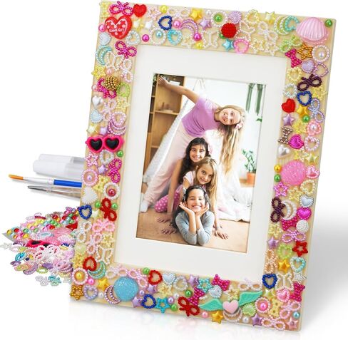 DIY Mosaic Picture Frame Kit For Kids - Arts & Crafts Glass Pebbles Activity for Girls & Boys ، قم بتزيين إطار الصور الخاص بك ، هدية عيد ميلاد مثالية للأطفال من عمر 6 إلى 12 عامًا. in Kuwait