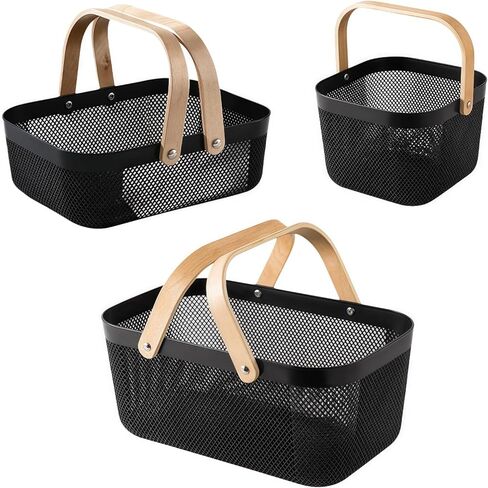 3pcs Collapsible Wooden Handle Plastic Harvest Basket - Rectangular Garden Storage Basket for Picking and Collecting Vegetables, Fruits - Ideal for Garden Cabinets & Outdoor Use (Gray) in Saudi Arabia