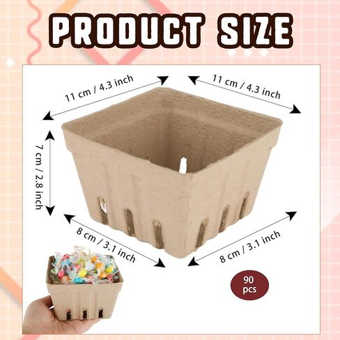 90 Pack Natural Pulp Fiber Berry Basket Molded Produce Strawberry Basket Kitchen Supplies Fruit Tray for Fruit Vegetable Farmer Market Grocery, 4.33 x 4.33 x 2.76 inch in Saudi Arabia