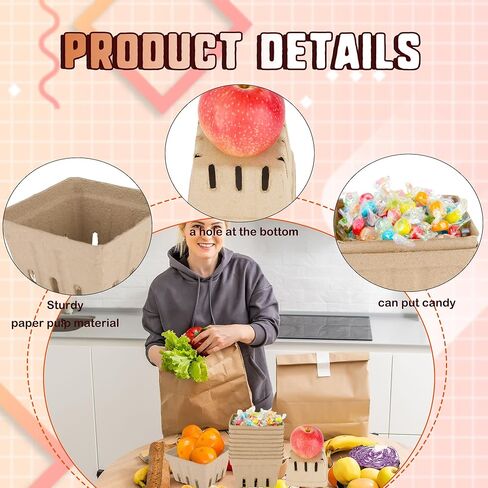 90 Pack Natural Pulp Fiber Berry Basket Molded Produce Strawberry Basket Kitchen Supplies Fruit Tray for Fruit Vegetable Farmer Market Grocery, 4.33 x 4.33 x 2.76 inch in Saudi Arabia