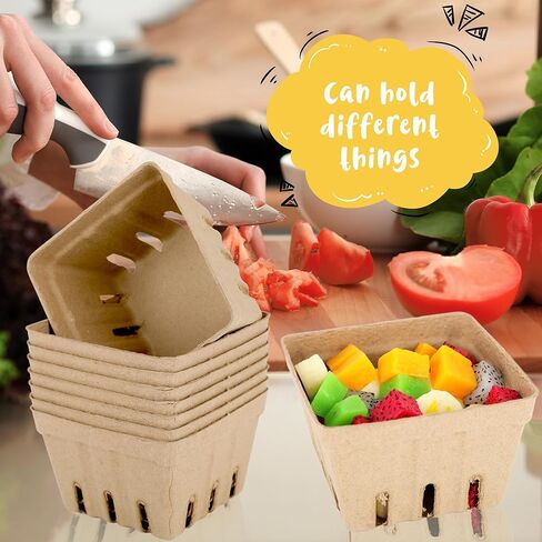 90 Pack Natural Pulp Fiber Berry Basket Molded Produce Strawberry Basket Kitchen Supplies Fruit Tray for Fruit Vegetable Farmer Market Grocery, 4.33 x 4.33 x 2.76 inch in Saudi Arabia