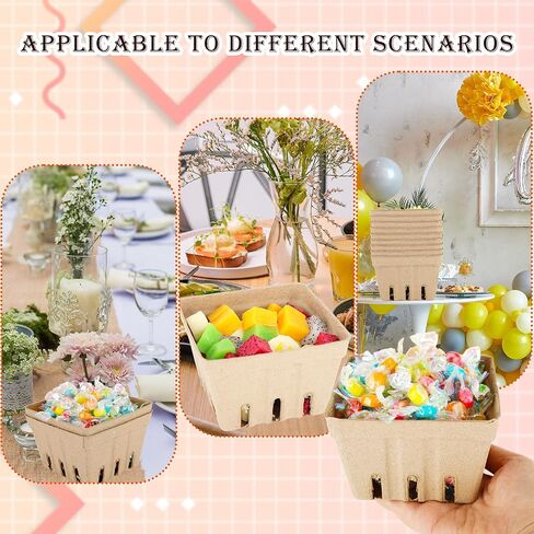 90 Pack Natural Pulp Fiber Berry Basket Molded Produce Strawberry Basket Kitchen Supplies Fruit Tray for Fruit Vegetable Farmer Market Grocery, 4.33 x 4.33 x 2.76 inch in Saudi Arabia