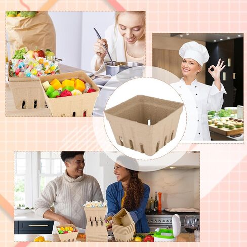 90 Pack Natural Pulp Fiber Berry Basket Molded Produce Strawberry Basket Kitchen Supplies Fruit Tray for Fruit Vegetable Farmer Market Grocery, 4.33 x 4.33 x 2.76 inch in Saudi Arabia