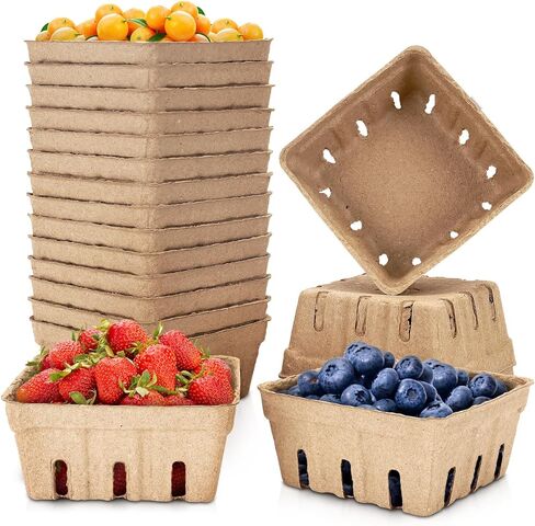 20 Pack Berry Basket, Natural Pulp Fiber Berry Baskets Vented Produce Containers Farmers, Fruit Strawberry Blueberry Raspberry Market Basket（1/2 Pint） in Kuwait