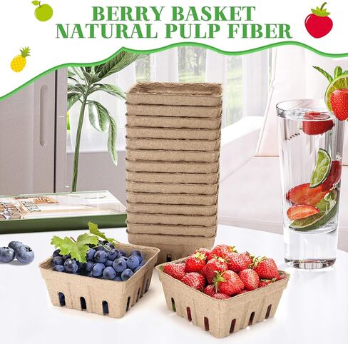 20 Pack Berry Basket, Natural Pulp Fiber Berry Baskets Vented Produce Containers Farmers, Fruit Strawberry Blueberry Raspberry Market Basket（1/2 Pint） in Kuwait