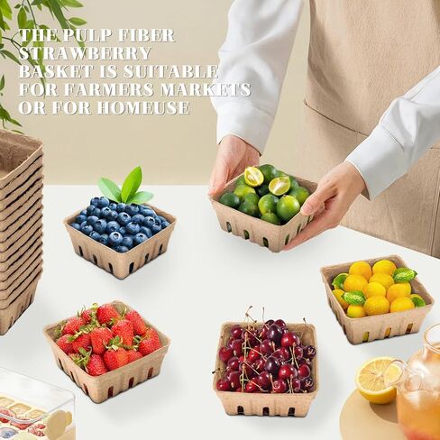 20 Pack Berry Basket, Natural Pulp Fiber Berry Baskets Vented Produce Containers Farmers, Fruit Strawberry Blueberry Raspberry Market Basket（1/2 Pint） in Kuwait