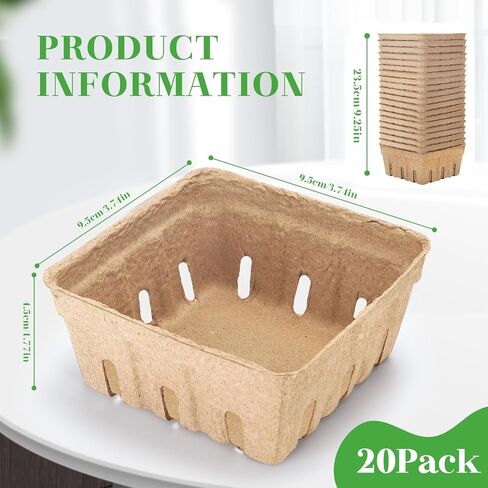 20 Pack Berry Basket, Natural Pulp Fiber Berry Baskets Vented Produce Containers Farmers, Fruit Strawberry Blueberry Raspberry Market Basket（1/2 Pint） in Saudi Arabia
