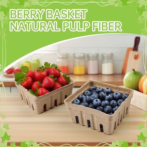 30 Pack Natural Pulp Fiber Berry Basket, Molded Strawberry Blueberry Basket with Vents, Produce Vented Container for Fruit Vegetable Storage and Picking, Farmer Market Sales, Fruit Stand Supplies in Saudi Arabia