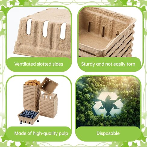 30 Pack Natural Pulp Fiber Berry Basket, Molded Strawberry Blueberry Basket with Vents, Produce Vented Container for Fruit Vegetable Storage and Picking, Farmer Market Sales, Fruit Stand Supplies in Saudi Arabia