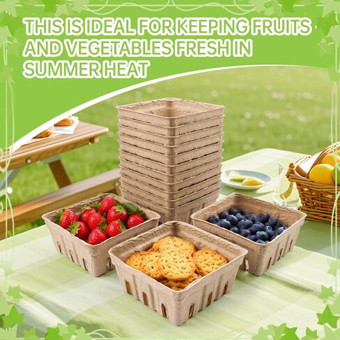30 Pack Natural Pulp Fiber Berry Basket, Molded Strawberry Blueberry Basket with Vents, Produce Vented Container for Fruit Vegetable Storage and Picking, Farmer Market Sales, Fruit Stand Supplies in Saudi Arabia