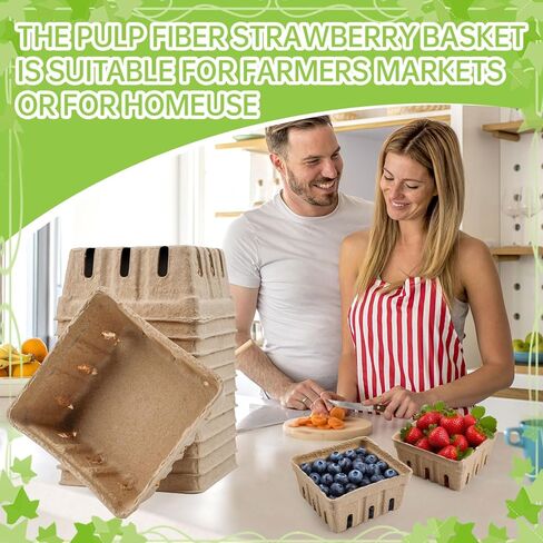 30 Pack Natural Pulp Fiber Berry Basket, Molded Strawberry Blueberry Basket with Vents, Produce Vented Container for Fruit Vegetable Storage and Picking, Farmer Market Sales, Fruit Stand Supplies in Saudi Arabia