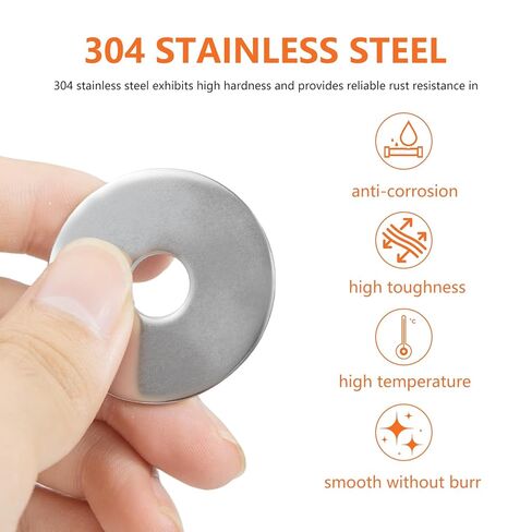 100PCS #8 Flat Washers, 18-8 (304) Stainless Steel Metal Washer, 3/16" ID x 3/4" OD x 0.039" Thick, Fender Washers for Bolts, Flat Washers for Screws in Kuwait