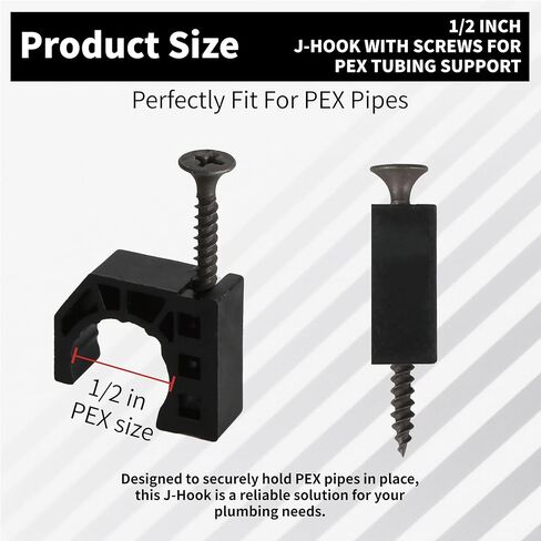 50 Pack 1/2" Half Clamps J-Hook with Screws, PEX Clips J-Clamp for Tubing Pipe Support J-Clips Tubing Fastener, Tube Talons for PEX, Copper, CPVC Tubing Connections, Black in Saudi Arabia