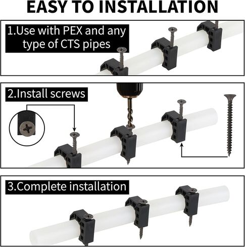 50 Pack 1/2" Half Clamps J-Hook with Screws, PEX Clips J-Clamp for Tubing Pipe Support J-Clips Tubing Fastener, Tube Talons for PEX, Copper, CPVC Tubing Connections, Black in Saudi Arabia