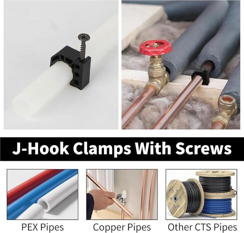 50 Pack 1/2" Half Clamps J-Hook with Screws, PEX Clips J-Clamp for Tubing Pipe Support J-Clips Tubing Fastener, Tube Talons for PEX, Copper, CPVC Tubing Connections, Black in Saudi Arabia