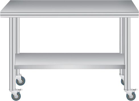 24x60 Inch Stainless Steel Outdoor Prep Table – Commercial Workstation with Adjustable Undershelf, Backsplash, Rounded Corners & 4 Lockable Casters – Ideal for Restaurants, Hotels, BBQ in Saudi Arabia