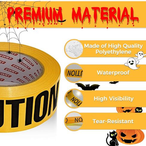 SWRT 1 Roll Premium Yellow Caution Tape for Maximum Readability, 3 Inch x 1000FT Bright Hazard Tape with Bold Black Text for Halloween Decor, Organge Construction Tape for Extremely Dangerous Area in Saudi Arabia