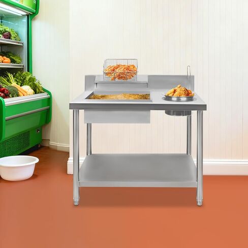 Stainless Steel Fried Chicken Coating Table, 39.4×25.2×37.4In Chicken Chop Breading Station, Fried Chickens Breading Worktop for Burger Shops, Fast Food Restaurants in Kuwait