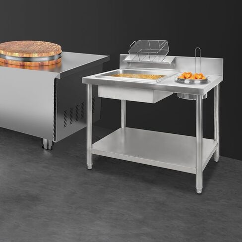 Stainless Steel Fried Chicken Coating Table, 39.4×25.2×37.4In Chicken Chop Breading Station, Fried Chickens Breading Worktop for Burger Shops, Fast Food Restaurants in Kuwait
