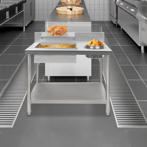 Stainless Steel Fried Chicken Coating Table, 39.4×25.2×37.4In Chicken Chop Breading Station, Fried Chickens Breading Worktop for Burger Shops, Fast Food Restaurants in Kuwait